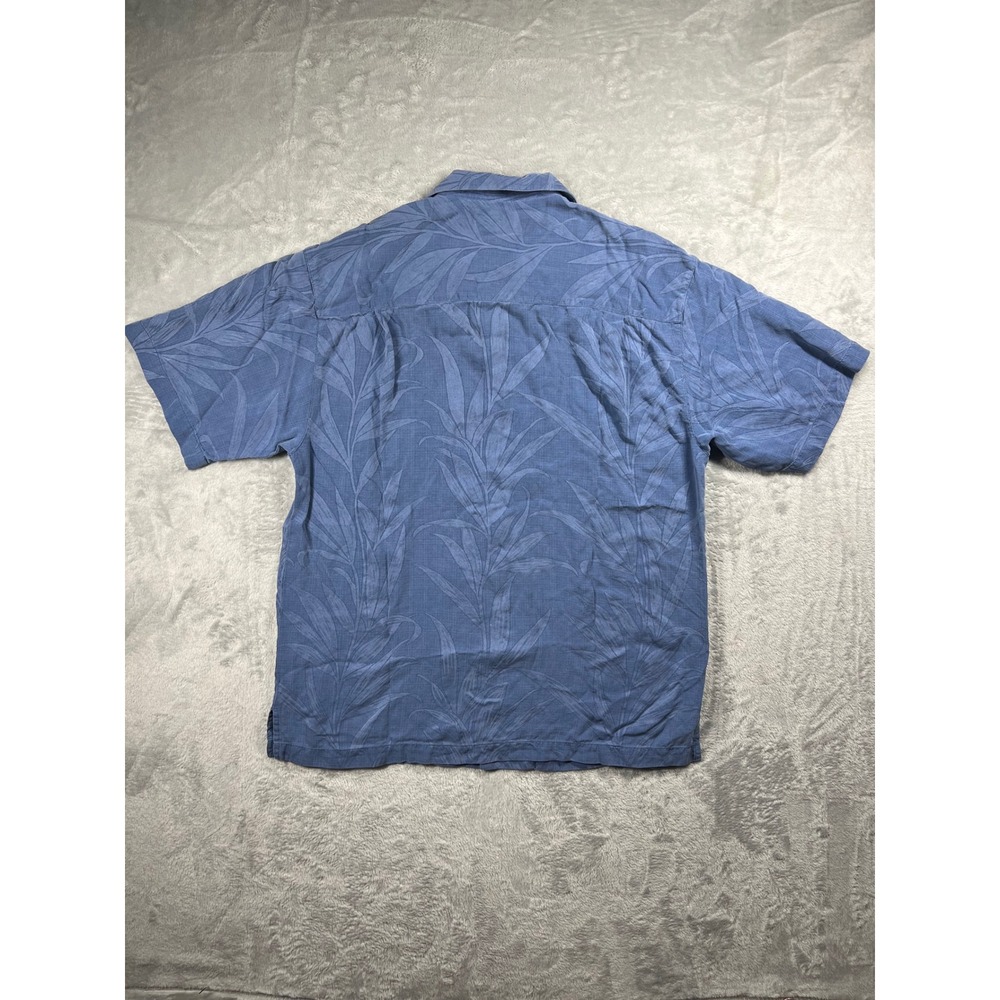 Tommy Bahama Mens Blue Silk Jacquard Tropical Leaf Camp Shirt Medium RN 86549 - Picture 7 of 11